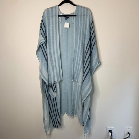 American Eagle Stripe Poncho Cape Wrap Coverup Kimono Blue Open front Y2k 2000s - Picture 5 of 16